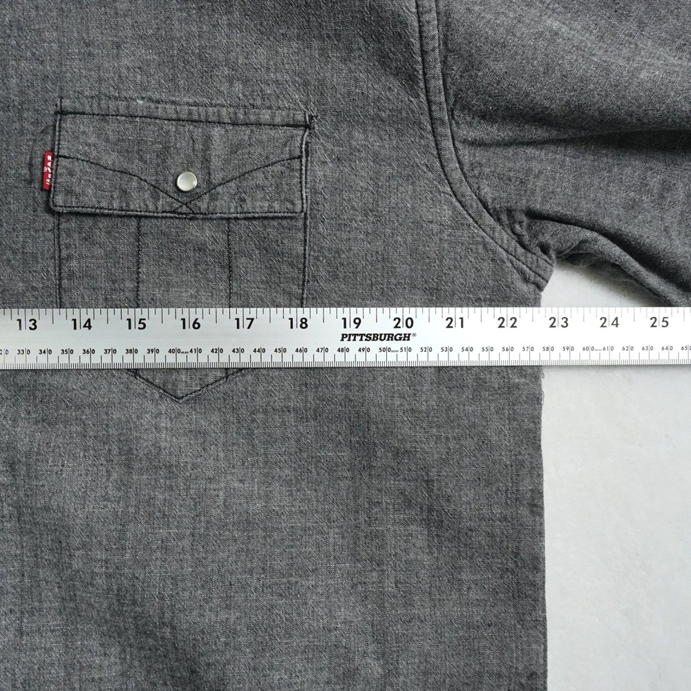 Levis Mens Gray‎ Pearl Snap Western Shirt Southwestern Lined 3LDLW105 Large - Picture 7 of 9